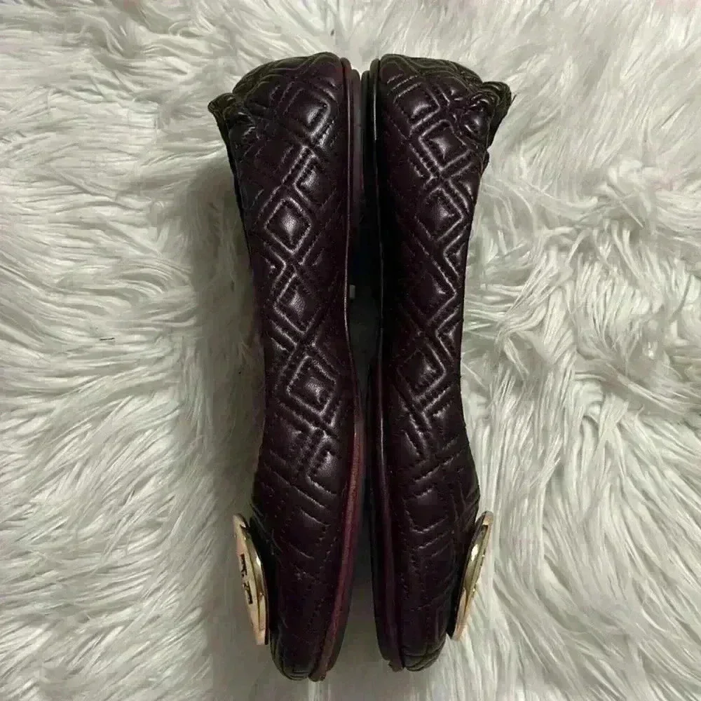 Tory Burch Women's Quilted Minnie Flats, Port, Red, Purple, 7.5M